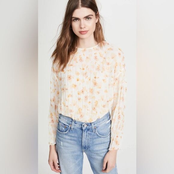 Vince Pressed Petal Long Sleeve Blouse in Off White, Size Small, NWT - Picture 3 of 13